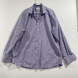 Charles Tyrwhitt Slim Fit Check Shirt Mens 18/37 Purple White Cotton Button Down